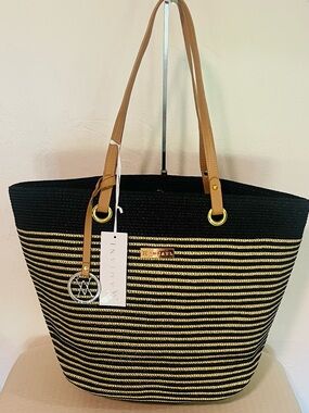NWT Amiani Jute Black and Gold Shimmer Tote